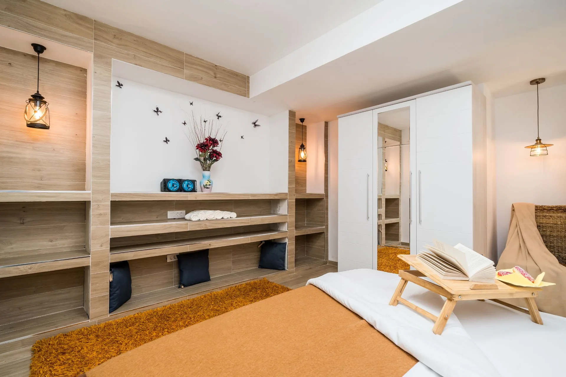 luciana residence bedroom wooden shelving unit
