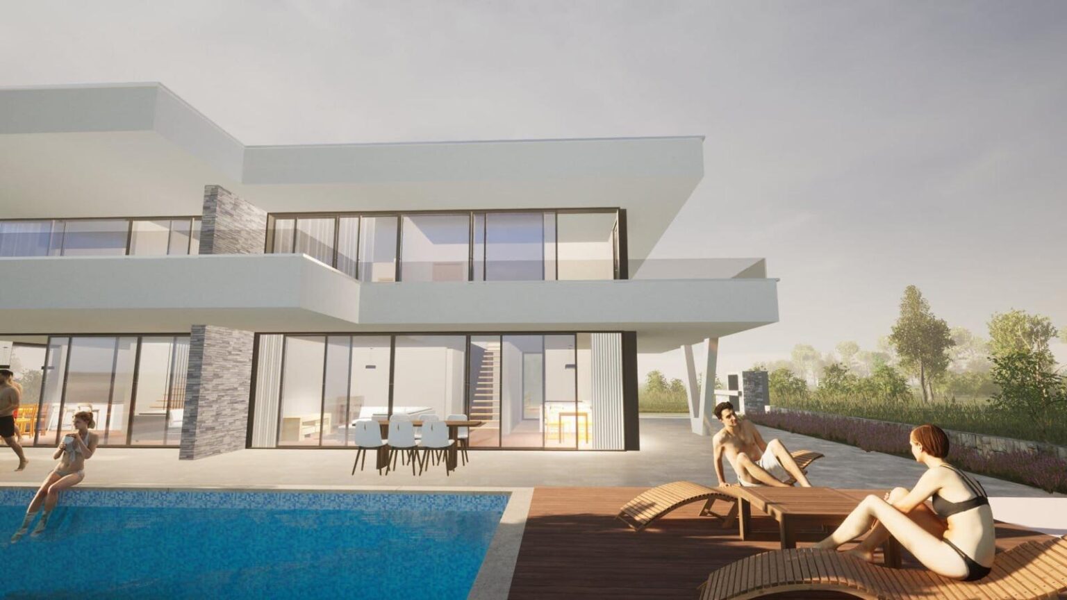 primosten villa render poolside deck lounge area