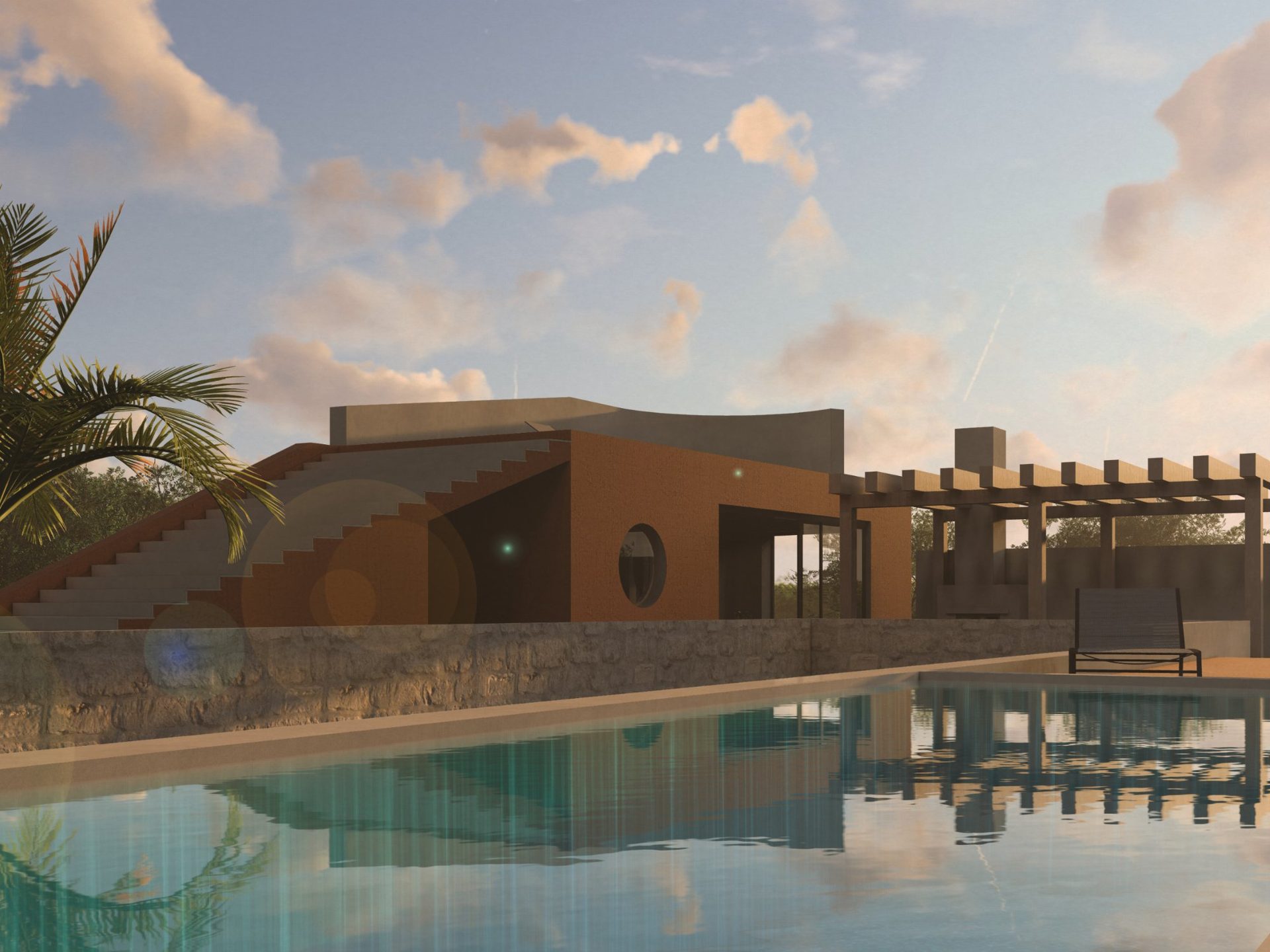 villa martin primosten render pool spiegelung sonnenuntergang pergola